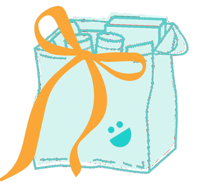 Illustration of a holiday food bag tied with an orange ribbon